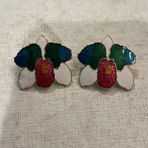 Vintage style cloisonné multi colored orchid flower earrings. Very pretty!